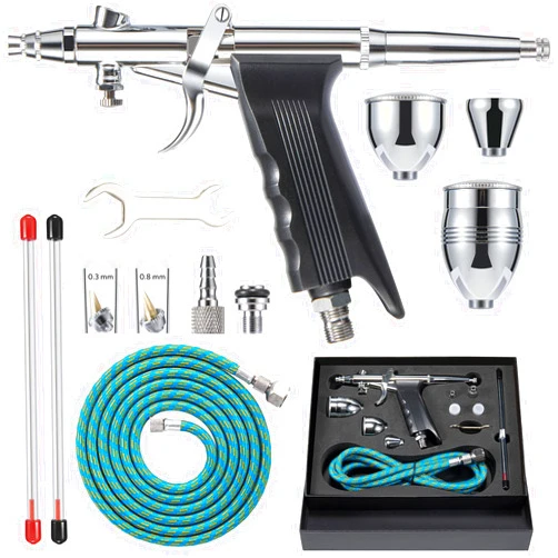 BetyBedy Airbrush Kit, Air Brush Painting Set, Double Action Trigger Airbrush Gun with 0.3mm/0.5mm/0.8mm Needles, 2cc/5cc/13cc Paint Cup, Airbrush Spray Tool Set for Painting Nails Cake Tattoo Makeup