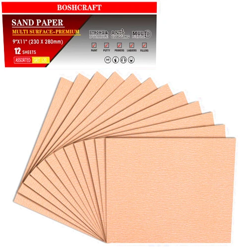 BOSHCRAFT 120 Grit Sandpaper, Sandpaper Assortment Sandpaper for Wood Metal Furniture Hand Sander Sand Paper Set Sandpaper Sheets Cut for Use 9