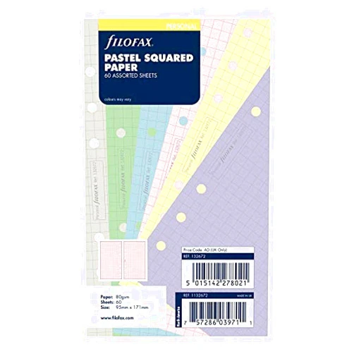 Filofax B132672 Organizer Refill, Personal Size, Pastel colors, Squared Paper