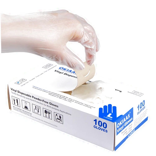 OKIAAS Disposable Gloves L, Food Safe| Latex-Free and Powder-Free Clear Vinyl Gloves for Cooking, Food Prep, Household Cleaning | Medium,100 Counts/Box