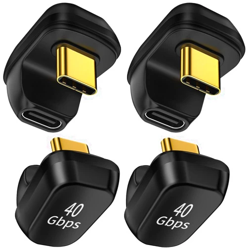 ShineeKee 180 Degree USB C Adapter U Shape 40Gbps Data Transfer USB 4.0/Thunderbolt 4 Type C Male to Female Connector Extender for Mobile Phone, Switch, Steam Deck, Tablet, Laptop (4 Pack)