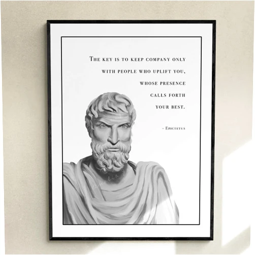 MAXFOUNDRY Epictetus Hand-drawn Portrait, Philosophy Quote, Stoicism Poster, Gift for Stoics, Ancient Greek Philosophy, Christmas Gift for Husband, Motivational Art Print, Stoic Art 8x10 / 20x25 cm
