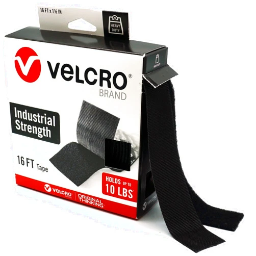 VELCRO Brand Heavy Duty Tape | 16 Foot Roll | Strong Sticky Back Adhesive Holds up to 10 lbs | Industrial Strength Fasteners for Indoor or Outdoor Use | 1-1/2in Width, Black (VEL-30838-USA)