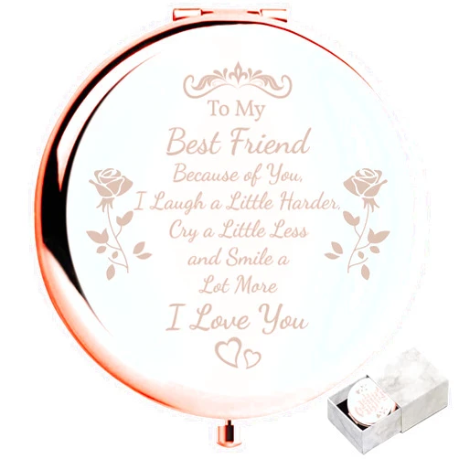 Boutikpro Friend Gift Compact Mirror, to My Best Friend Gorgeous Rose Gold Compact Mirror Unique Friendship Gift for Women Girls Sisters for Women BFF