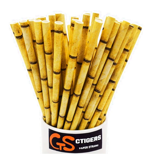 CTIGERS Cute Bamboo Pattern Paper Straws Biodegradable Drinking Straws Box of 100
