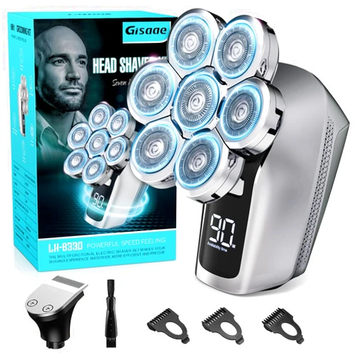 Gisaae Head Shavers for Bald Men, Upgraded 7D Electric Razor for Men Cordless Rechargeable Electric Shavers for Men Ipx7 100% Waterproof Dry & Wet Bald Head Shaver Beard Grooming Kit with Led Display