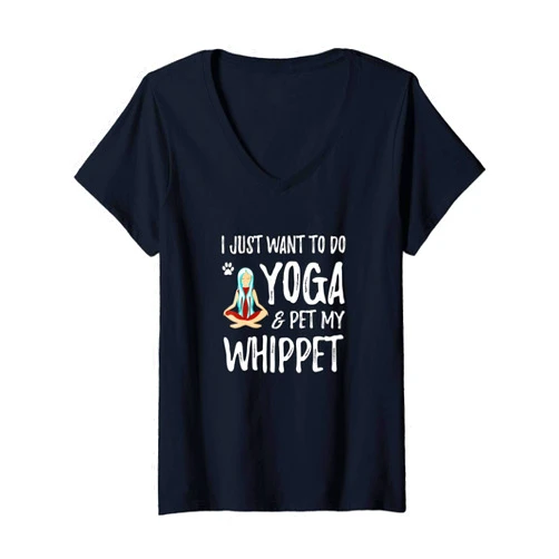 Whippet Mom Yoga Designs Womens Yoga and Whippet Funny Dog Mom Gift Idea V-Neck T-Shirt