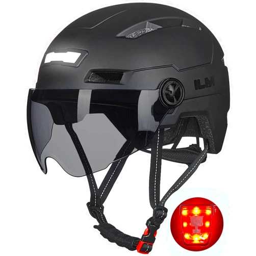 ILM Adult Bike Helmet with USB Rechargeable LED Front and Back Light Mountain&Road Bicycle Helmets for Men Women Removable Goggle Cycling Helmet E3-10L