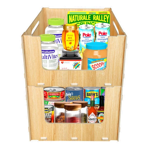 Skywin TidyFriend Stackable Storage Bins for Pantry Organizers and Storage (Wood) - 2 Pack Stackable Bins For Organizing Food, Kitchen, Bathroom Essentials, and Toy Storage Organizer