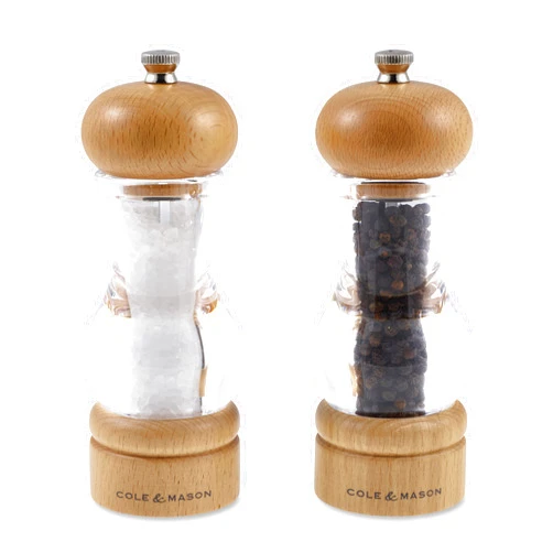 Cole & Mason H10538P 105 Salt and Pepper Mills | Precision+ Wooden | Beech/Acrylic | 165mm | Gift Set | Includes 2 x Salt and Pepper Grinders | Lifetime Mechanism Guarantee Mill Set