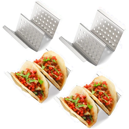 YellRin Taco Holders Stainless Steel Taco Holder Stands Set of 4 Each Taco Rack Holds 2 Soft & Hard Shell Tacos for Taco Rack, Taco Shell Holder, Taco Tray, Oven, Grill (4)