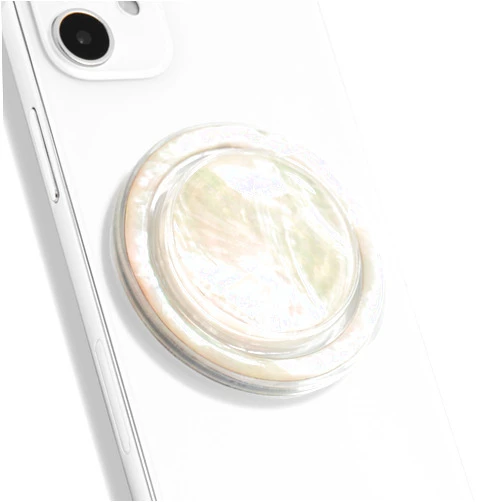 On The Grip OnTheGrip Cute Natural Seashell Design Round Shape Collapsible Mobile Phone Grip Stand Holder for Smartphone Tablet Cell Phone Accessory (Magnetic Type, Creme)