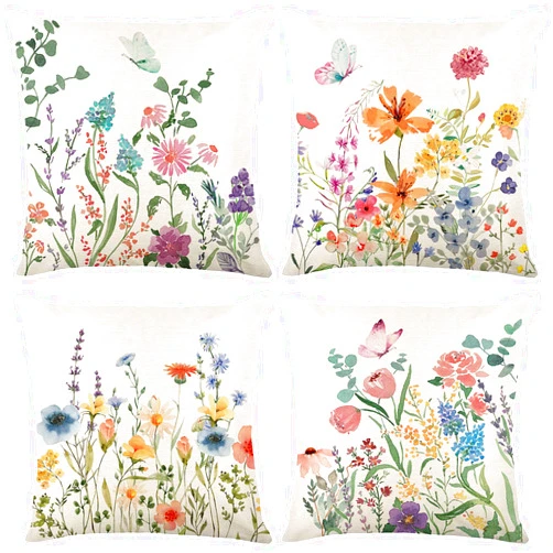 ONFAON Spring Decorations for Home - Spring Pillow Covers 18x18, Outdoor Pillow Covers Spring Farmhouse Throw Pillow Cover Garden Linen Cushion Case for Home Decor