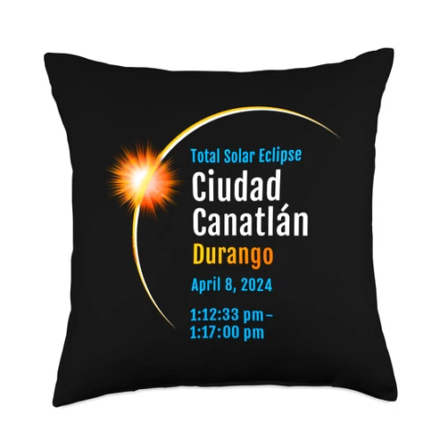 2024 Eclipse : Ciudad Canatlán MEXICO : UMBRAPHILE Ciudad Canatlán Mexico Total Solar Eclipse 2024 :: 1 :: Throw Pillow, 18x18, Multicolor