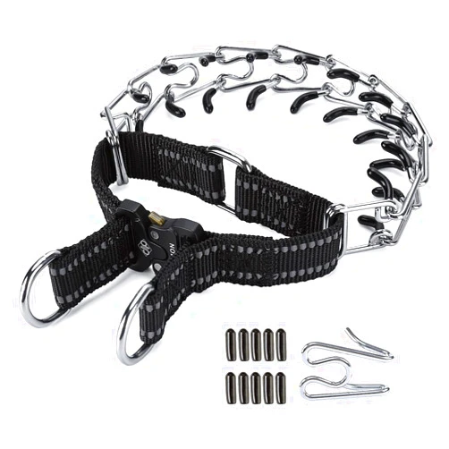 JIPIMON Pinch Collar for Dogs Adjustable Dog Training Collar with Comfortable Rubber Tip and Quick Release Buckle for Small Medium Large Dogs (Large, Black)