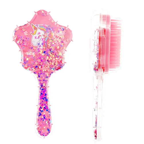 Zou.Rena Little Girls Hair Brush Easily Brushed Through Tangles-No Liquid,Glitter Confetti Unicorn Gifts Play for Kids Age 3-8(pink)