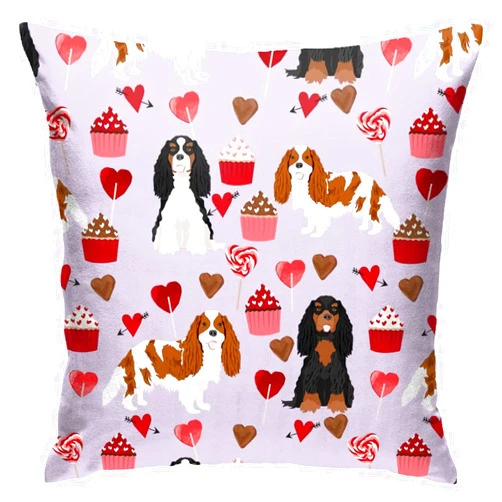 Generic Cavalier King Charles Spaniel Mixed Coats Valentines Cupcakes Hearts Dog Pillow Covers 18x18 Inches,Square Decorative Pillows Couch Pillows Home Decor Pillow Cases for Couch Sofa Bedroom Car 45x45 cm