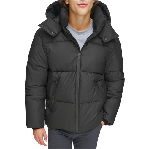 DKNY mens Quilted Tech Hooded Puffer