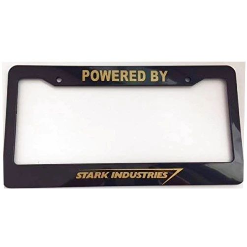 Draradi POGRTM Powered by Stark Industries Black with Gold Automotive Chrome Aluminum Alloy License Plate Frame Covers Metal Tag Holders 12