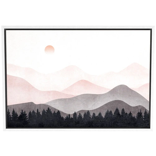 Zenobia Framed Canvas Print Wall Art Pastel Pink Gray Mountain Range Valley Abstract Nature Illustrations Modern Art Rustic Landscape Multicolor for Living Room, Bedroom, Office - 24