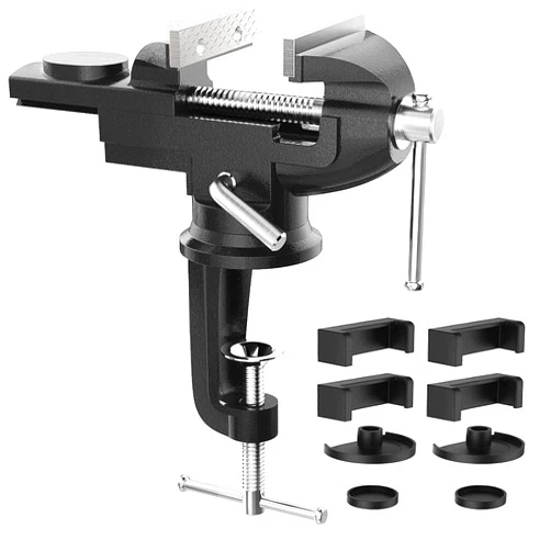 Housolution Universal Table Vise 3 Inch, 360°Swivel Base Bench Clamp Home Vise Clamp-On Vise Repair Tool Portable Work Bench Vise for Woodworking, Cutting Conduit, Drilling, Metalworking - Black