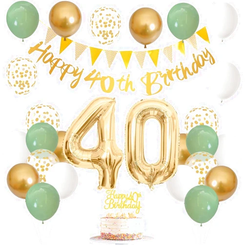 Generic 40th Birthday Decorations for Women Men, Happy 40th Birthday Banner with Cake Topper Number 40 Foil Balloon Sage Green White Gold Birthday Balloons for 40 Year Old Birthday Party Decoration