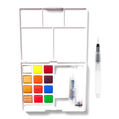 SAKURA Koi Pocket Field Sketch Kit - Watercolor Sets for Painting On the Go - 12 Colors - 1 Water Brush - 1 Sponge - 1 Palette