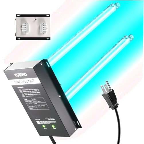 TURBRO 72W UV Sanitizer Lamp with Energy Saving Airflow Sensor, Ozone Free Ultraviolet Light, Air Purifier for HVAC Units and Ducted Systems, Direct Plug-in 120V, UV72PA