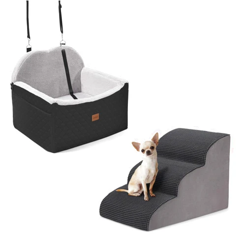EASYSOAR Memory Foam Dog Stairs and Dog Booster Car Seat for Small Medium Dogs, High Density Foam Dog Ramp, Detachable Small Dog Car Seat for Pet Owners