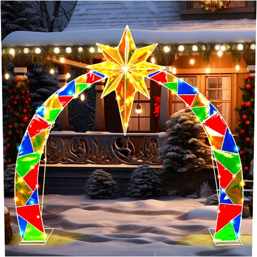 Cinnvoice 3.28 ft Christmas Nativity Scene Lighted Arch with Star of Bethlehem Colorful Mosaic Archway Christmas Decoration Christmas Archway Light for Xmas Driveway Pathway Garden Lawn Holiday Decor