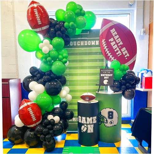 DNBOD Football Party Balloon Garland Kit,119 Pcs Black White Green Balloons Arch with Football Shaped Mylar Foil Balloons for Kids Boys Teenagers Sport Theme Birthday Super Sunday Touchdown Party Decoration