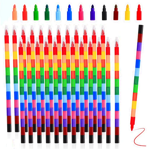 Ocbewua 24 Pieces Stacking Crayons Buildable Crayons,Colorful Stackable Crayons Rainbow Crayons,Stackable Colored Pencils Crayon Party Favors for Kids Writing,Drawing,Coloring,Office School Supplies,12 Colors
