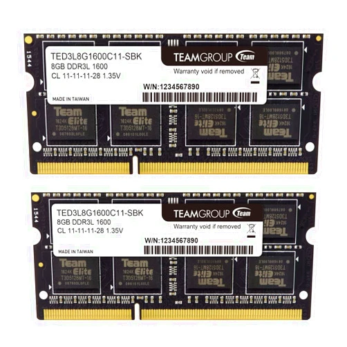 TEAMGROUP Elite DDR3L 16GB Kit (2 x 8GB) 1600MHz PC3-12800 CL11 Unbuffered Non-ECC 1.35V SODIMM 204-Pin Laptop Notebook PC Computer Memory Module Ram Upgrade - TED3L16G1600C11DC-S01