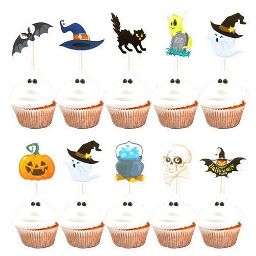 Gyufise 36Pcs Halloween Cupcake Toppers Halloween Pumpkin Cat Bat Ghost Cake Decorations for Halloween Theme Babyshower Kids Birthday Party Supplies