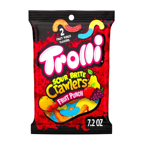 Trolli Sour Brite Crawlers, Candy, Fruit Punch, Sweet and Sour, Gummy Worms, 7.2 oz