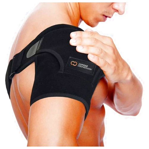 Copper Compression Recovery Shoulder Brace - Immobilizer for Torn Rotator Cuff, AC Joint Pain Relief, Dislocation, Arm Stability, Injuries, Tears - Adjustable Fits Men, Women - Black - One Size