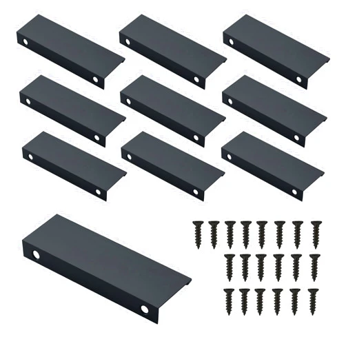 HOME MASTER HARDWARE 10 Pack Cabinets Drawers Edge Pulls,Hidden Door Handle Pull,Right Angle Concealed Handle for Home Kitchen Door Drawer Cabine,Black 96 mm Hole Center 120 mm Overall Length