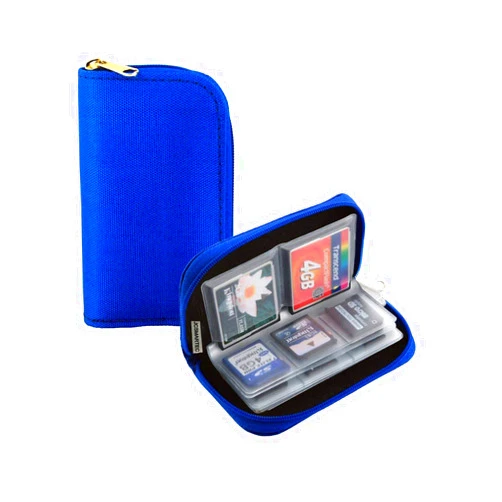 Mixtecc Memory Card Case - Carrying Case Suitable for Micro SD, Mini SD and 4X CF, Card Holder Bag Wallet for Media Storage Organization (Blue)