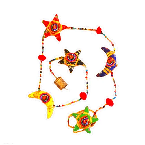 Mango Gifts Handmade Star and Moon Indian Door Hanging Mobile - 120cm Height: Beautiful Home Decor Ornaments for Doors, Walls, and Windows, Crafted by Skilled Artisans