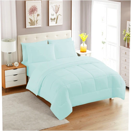 Sweet Home Collection 7 Piece Comforter Set Bag Solid Color All Season Soft Down Alternative Blanket & Luxurious Microfiber Bed Sheets, Aqua, Twin