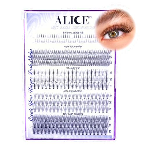 ALICE Natural Lash Clusters 383pcs DIY 8D 12D Individual Lash Extension Bottom Lashes Mixed 6 Styles C Curl Cluster Eyelash Extensions for Self Application at Home
