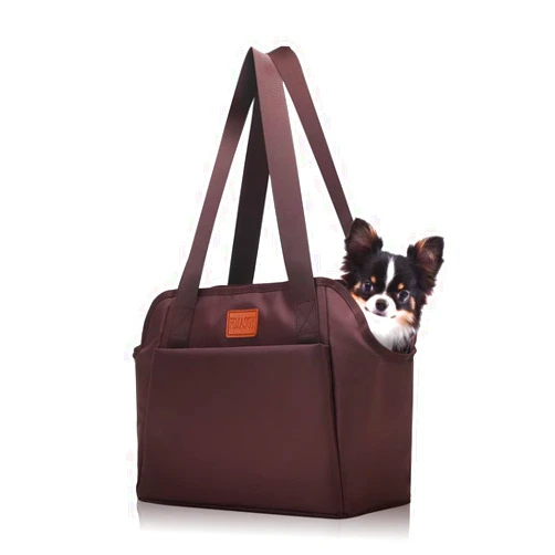 FDJASGY Dog Purse Carrier with Pocket and Safety Tether,Soft-Sided Small Dog Carrier for Small Medium Pet Outdoor Shopping Tote Bag Coffee