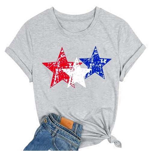 Ovazly Women American Flag Shirts USA Flag Stars Stripes Graphic Blouse Patriotic Shirt 4th of July T Shirt Summer Tops Tee