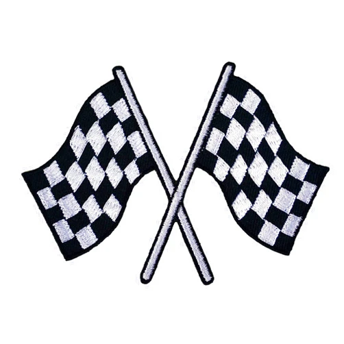 Graphic Dust Checkered Flag Iron On Embroidered Patch Auto Car Racing Applique Jean Jacket Biker Motorcycle Winner Sponsored