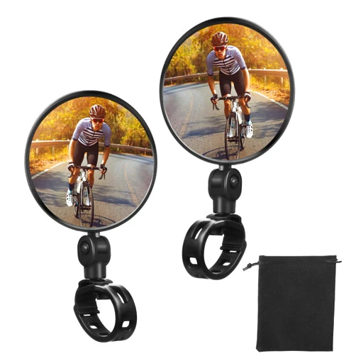 Boao 2 Pieces Bike Mirror Cycling Rear Mirror Adjustable 360 Degree Rotatable Handlebar Rearview Bicycle Mirrors Shockproof Wide Angle Acrylic Convex Safety Mirror for Most Mountain Road Bike