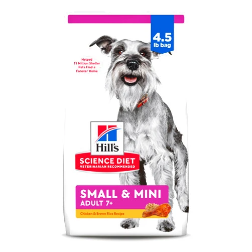 Hill's Science Diet Small & Mini, Senior Adult 7+, Small & Mini Breeds Senior Premium Nutrition, Dry Dog Food, Chicken, Brown Rice, & Barley, 4.5 lb Bag