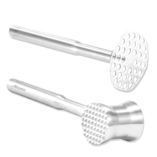 Aihomo Meat Tenderizer Mallet and Potato Masher, Dual Side Meat Hammer 304 Stainless Steel, Masher Kitchen Tool 316 & 304 Stainless Steel, 2 Item Bundle