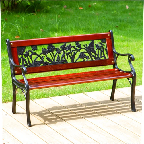 MFSTUDIO Kids Mini Sized Outdoor Garden Bench with Wooden Seat and Cast Iron Backrest for Patio Yard