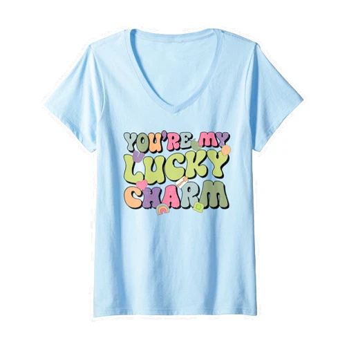 Lucky Vibes St. Patrick’s Day Shamrock Shirt Womens You're My Lucky Charm Feeling Lucky St. Patrick's Day V-Neck T-Shirt