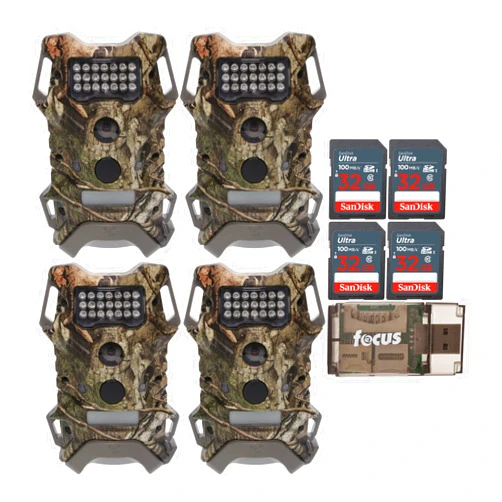 Wildgame Innovations Terra Extreme 14 Megapixel IR Trail Camera (Mossy Oak, 4-Pack) Bundle with 32GB SD Card (4-Pack) and Card Reader (9 Items)